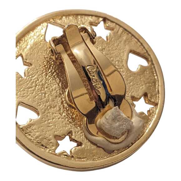 Vintage Carolee Gold Tone Faux Pearl Round Clip Earrings Cut Out Stars & Hearts - Picture 4 of 4